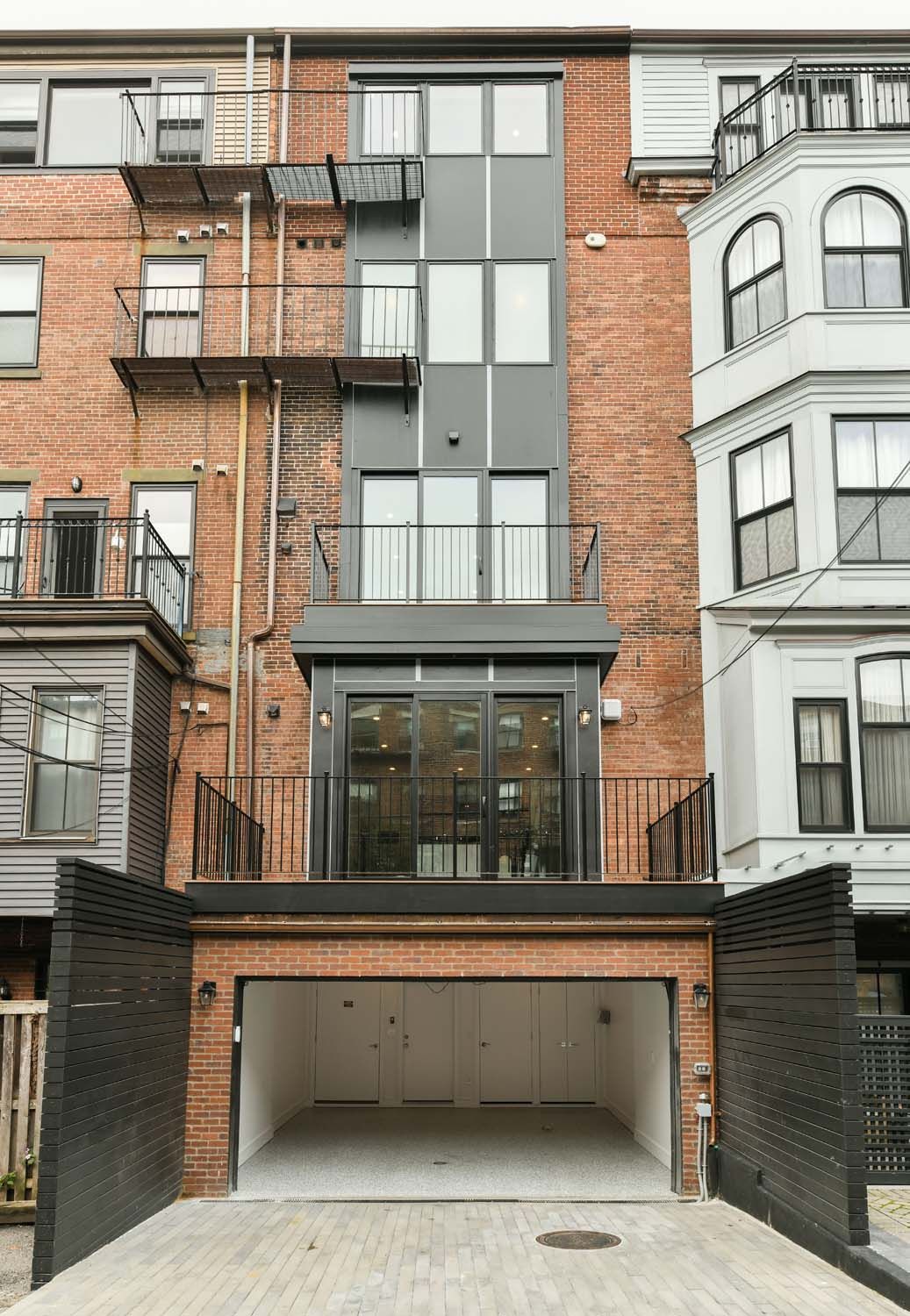 exterior of building with brick and black accents